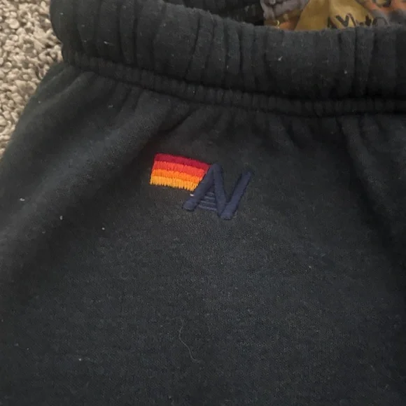 Aviator Nation Black Track Joggers with Rainbow Side Stripes - Picture 3 of 5